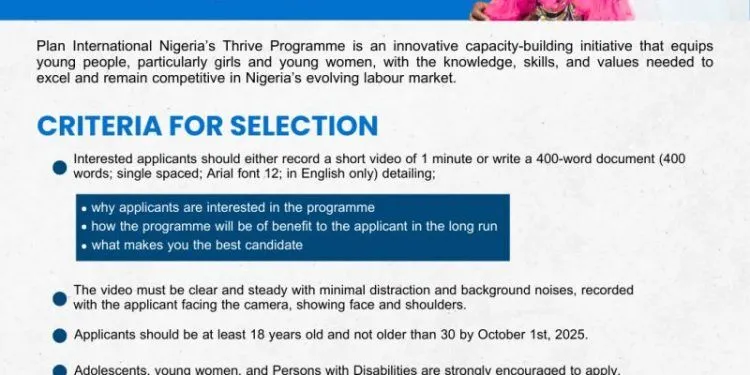 Call for Applications: Plan International Nigeria Thrive Programme 2025 Cohort (Phase 3)