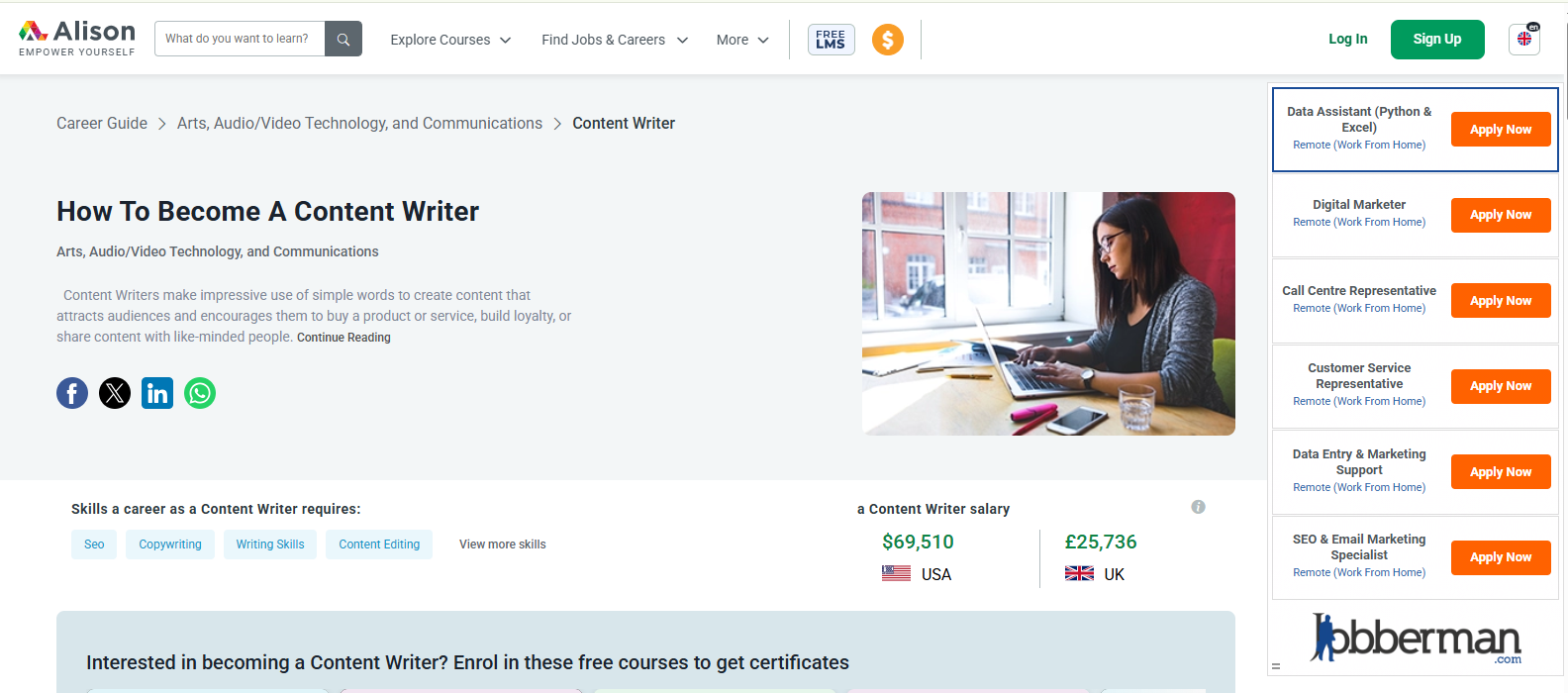 Alison's Free Online Certificate Courses to Become a Content Writer