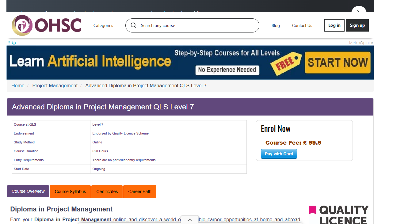 Diploma in Project Management by Oxford Home Study Centre