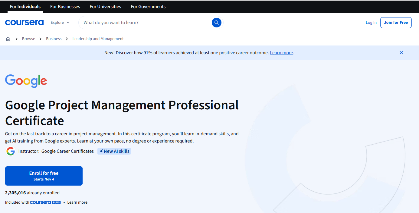 Google Project Management: Professional Certificate (Coursera)
