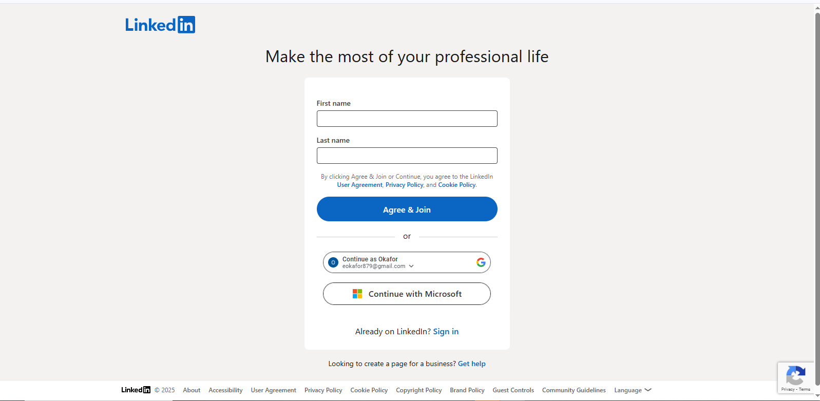 Linkedin personal details page