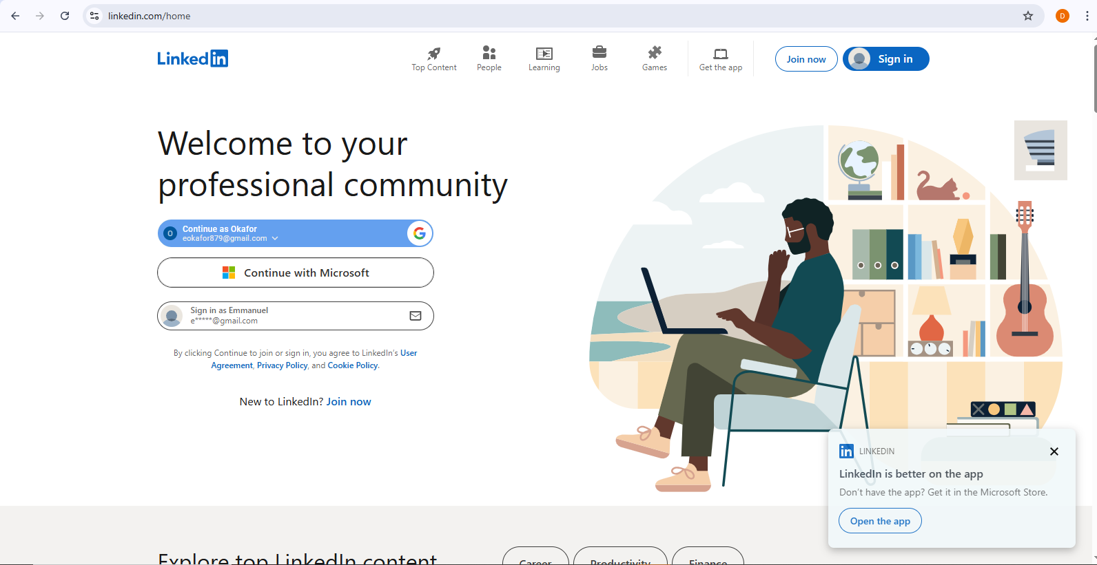 Linkedin signup page