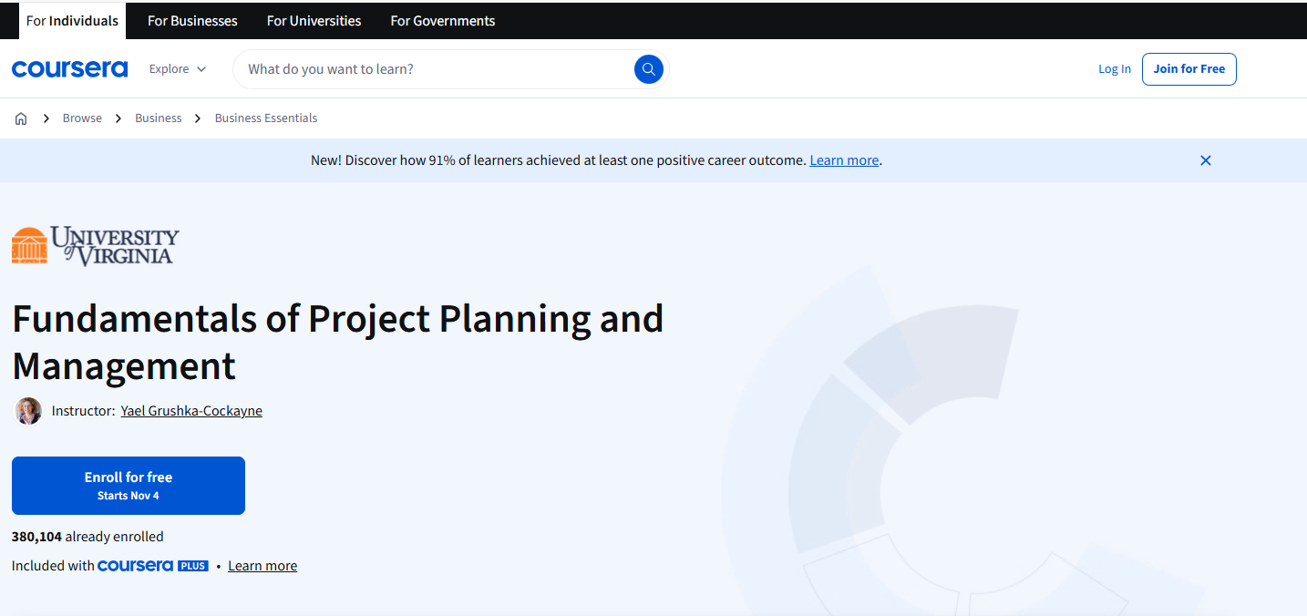 Project Management: The Fundamentals by the University of Virginia (Coursera)