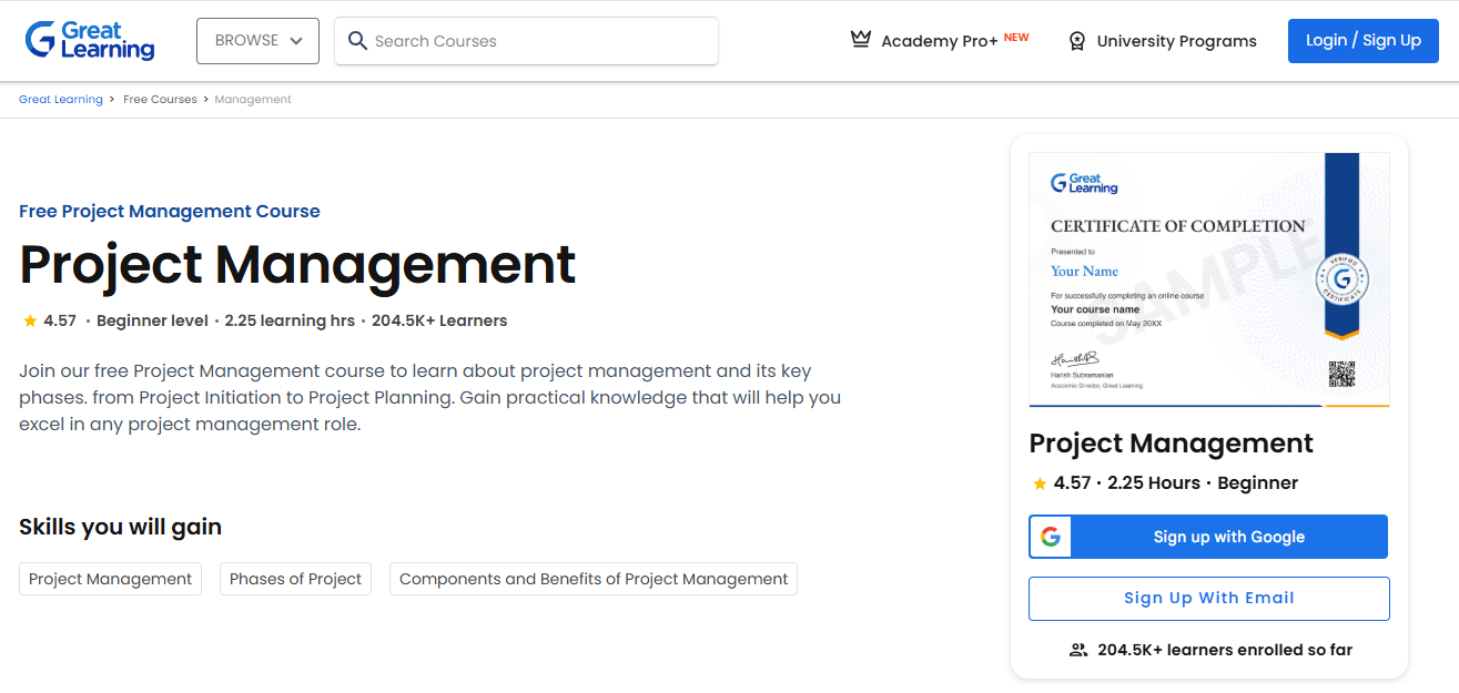 Project Management for Beginners by Great Learning