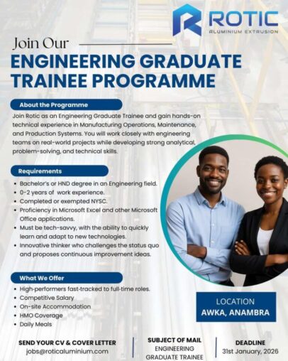 Rotic Aluminium Extrusion Engineering Graduate Trainee Programme 2026