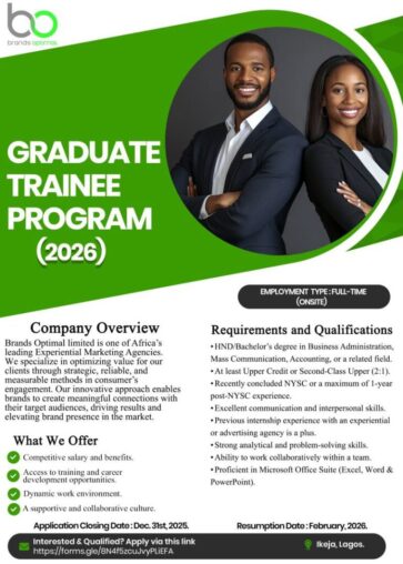 Brands Optimal Limited Graduate Trainee Programme 2026