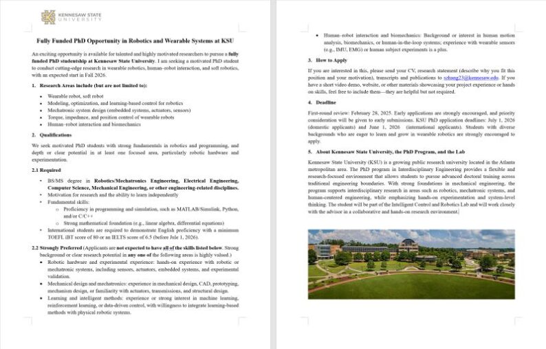 Fully Funded PhD Position – Wearable Robotics