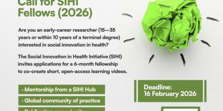 Call For Applications: SIHI Fellowship For Early-Career Researchers In Social Innovation In Health 2026