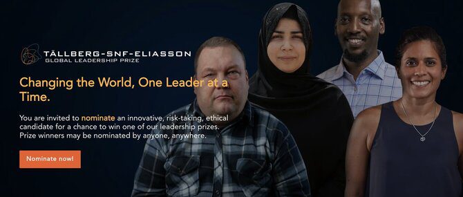 The Tällberg-SNF-Eliasson Global Leadership Prize 2026 for emerging leaders worldwide.