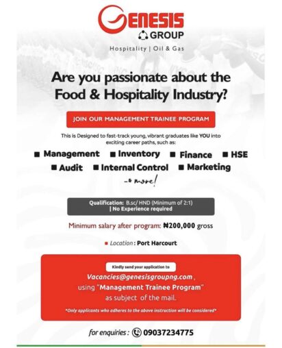 Genesis Group Management Trainee Program 2026