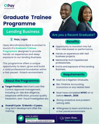 OPay Microfinance Bank Graduate Trainee Program 2026