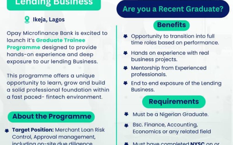 OPay Microfinance Bank Graduate Trainee Program 2026