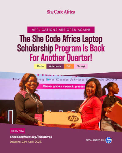 Call For Applications: She Code Africa Laptop Scholarship Cycle 3 for African Women in Tech